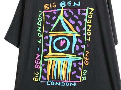 90s アート イラスト プリント Tシャツ メンズ XL / 古着 当時物 オールド グラフィック ヘビーウェイト シングルステッチ 大きいサイズ 黒