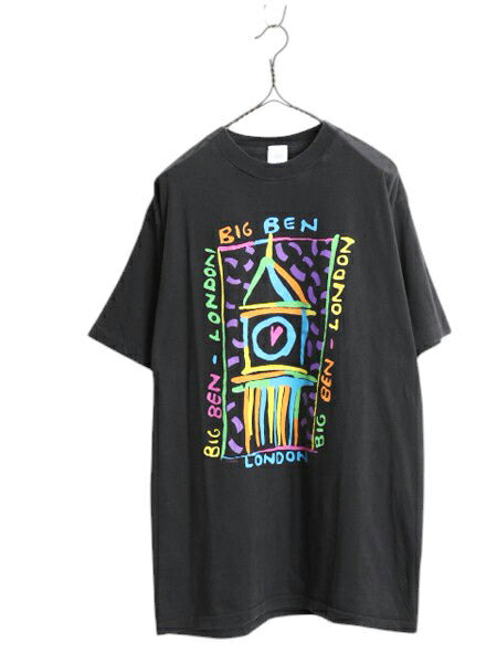 90s アート イラスト プリント Tシャツ メンズ XL / 古着 当時物 オールド グラフィック ヘビーウェイト シングルステッチ 大きいサイズ 黒