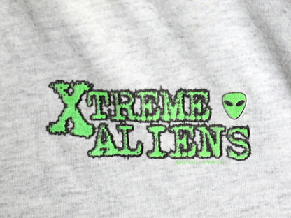 90s エイリアン メッセージ プリント Tシャツ メンズ XL / オールド 当時物 ジョーク キャラクター UFO 大きいサイズ シングルステッチ 灰