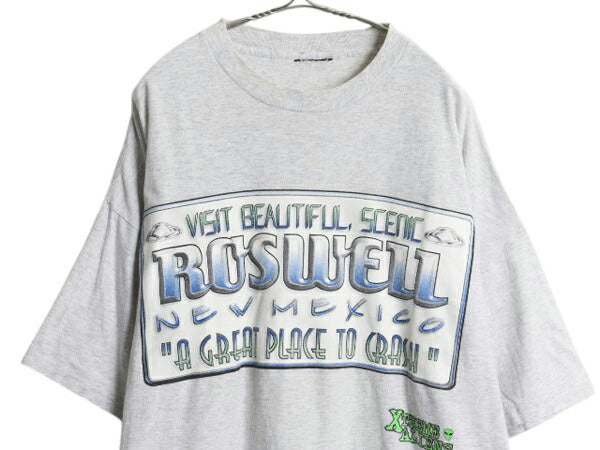 90s エイリアン メッセージ プリント Tシャツ メンズ XL / オールド 当時物 ジョーク キャラクター UFO 大きいサイズ シングルステッチ 灰