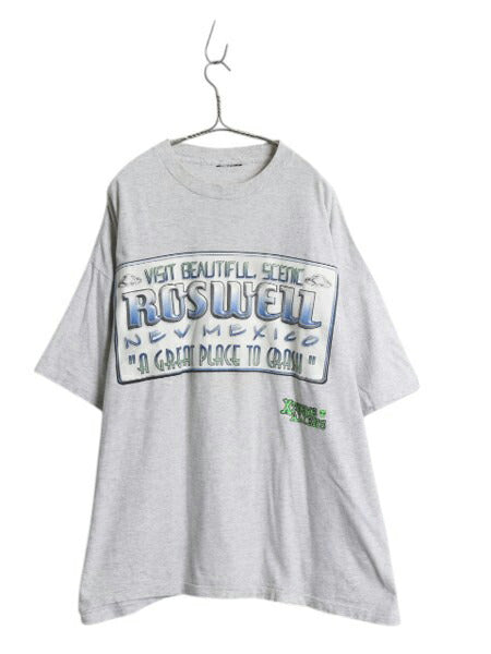 90s エイリアン メッセージ プリント Tシャツ メンズ XL / オールド 当時物 ジョーク キャラクター UFO 大きいサイズ シングルステッチ 灰