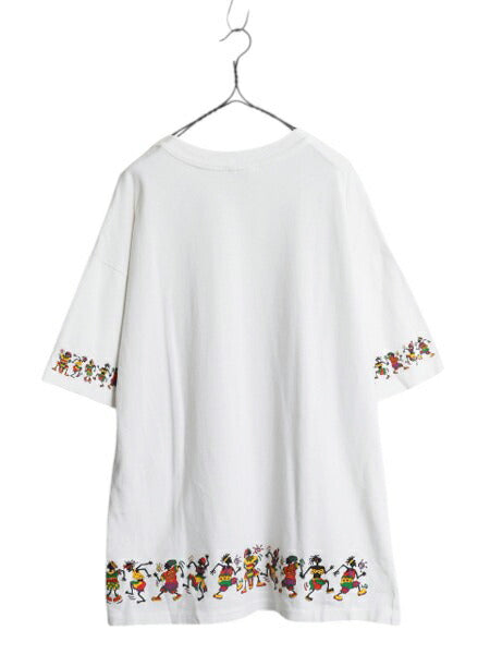 90s ジャマイカ製 レゲエ 4面 イラスト プリント Tシャツ メンズ XL 古着 オールド ラスタ 音物 バンド シングルステッチ 白 大きいサイズ