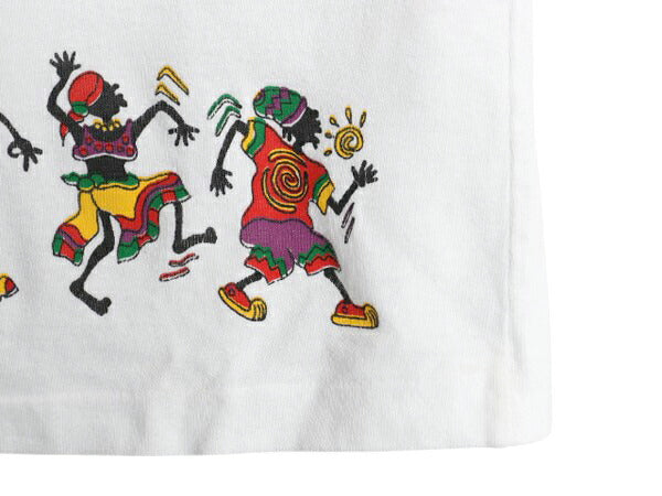 90s ジャマイカ製 レゲエ 4面 イラスト プリント Tシャツ メンズ XL 古着 オールド ラスタ 音物 バンド シングルステッチ 白 大きいサイズ