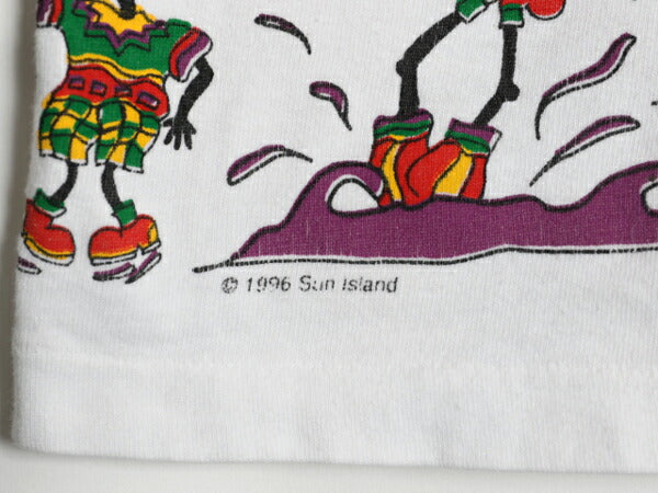 90s ジャマイカ製 レゲエ 4面 イラスト プリント Tシャツ メンズ XL 古着 オールド ラスタ 音物 バンド シングルステッチ 白 大きいサイズ