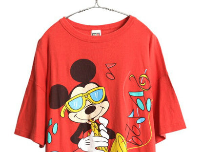 90s ミッキー プリント Tシャツ メンズ XXL / オールド キャラクター イラスト ジャズ グラフィック 大きいサイズ ディズニー オフィシャル