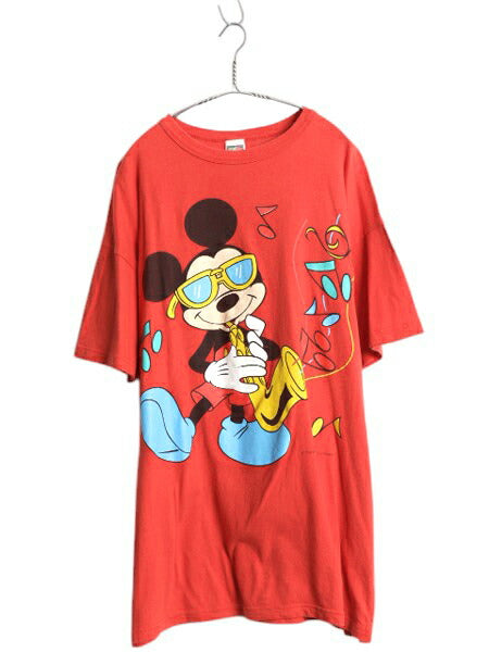90s ミッキー プリント Tシャツ メンズ XXL / オールド キャラクター イラスト ジャズ グラフィック 大きいサイズ ディズニー オフィシャル