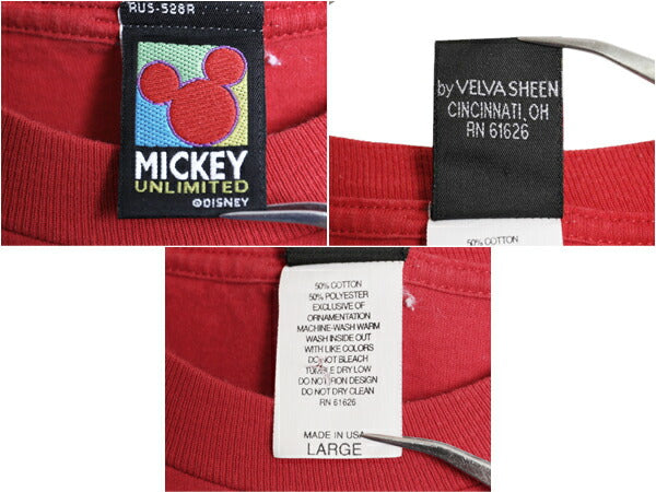 90s USA製 ミッキー プリント Tシャツ メンズ L / オールド キャラクター ディズニー オフィシャル アート グラフィック ヘビーウェイト 赤