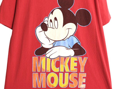 90s USA製 ミッキー プリント Tシャツ メンズ L / オールド キャラクター ディズニー オフィシャル アート グラフィック ヘビーウェイト 赤