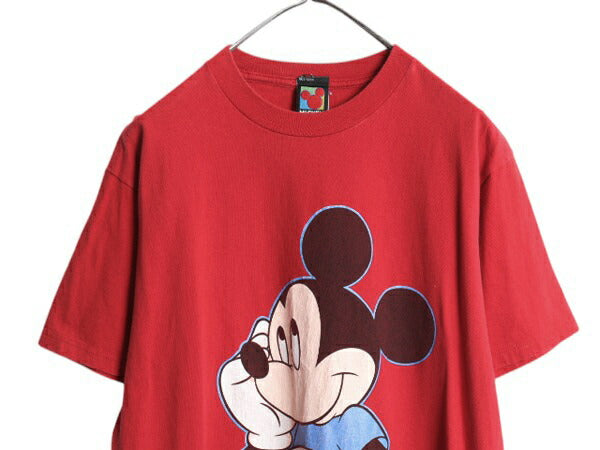 90s USA製 ミッキー プリント Tシャツ メンズ L / オールド キャラクター ディズニー オフィシャル アート グラフィック ヘビーウェイト 赤