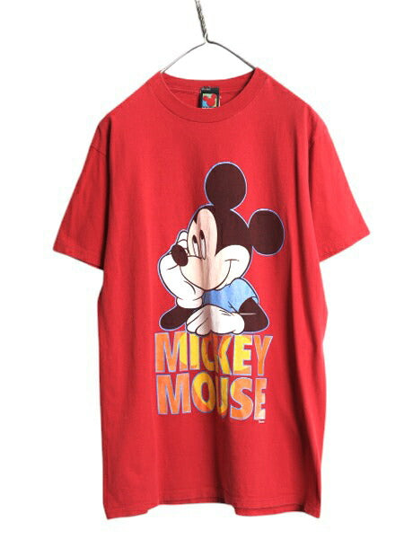 90s USA製 ミッキー プリント Tシャツ メンズ L / オールド キャラクター ディズニー オフィシャル アート グラフィック ヘビーウェイト 赤