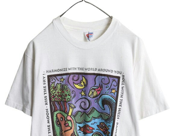 90s USA製 メッセージ アート イラスト プリント Tシャツ メンズ M 古着 オールド シングルステッチ ヘビーウェイト グラフィック ホワイト
