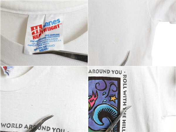 90s USA製 メッセージ アート イラスト プリント Tシャツ メンズ M 古着 オールド シングルステッチ ヘビーウェイト グラフィック ホワイト