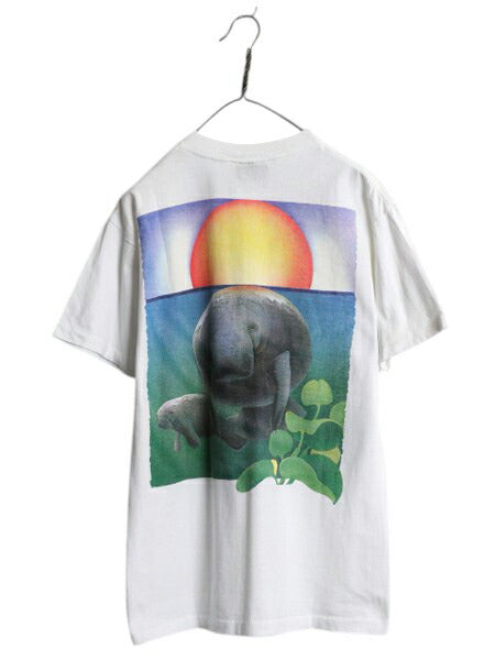 90s USA製 アニマル アート イラスト 両面 プリント 半袖 Tシャツ メンズ M / オールド シングルステッチ ヘビーウェイト グラフィック 白