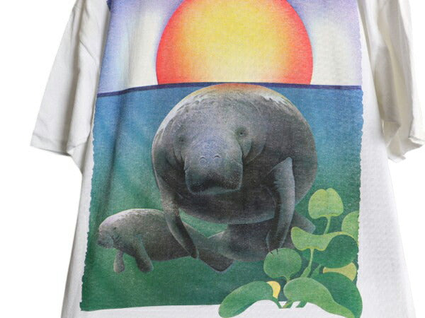 90s USA製 アニマル アート イラスト 両面 プリント 半袖 Tシャツ メンズ M / オールド シングルステッチ ヘビーウェイト グラフィック 白
