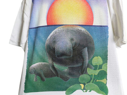 90s USA製 アニマル アート イラスト 両面 プリント 半袖 Tシャツ メンズ M / オールド シングルステッチ ヘビーウェイト グラフィック 白