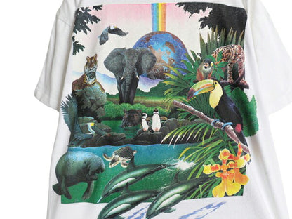 90s USA製 アニマル アート イラスト 両面 プリント 半袖 Tシャツ メンズ M / オールド シングルステッチ ヘビーウェイト グラフィック 白