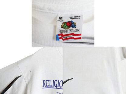 90s USA製 ジョーク メッセージ プリント Tシャツ メンズ M / オールド グラフィック イラスト シングルステッチ ヘビーウェイト ホワイト
