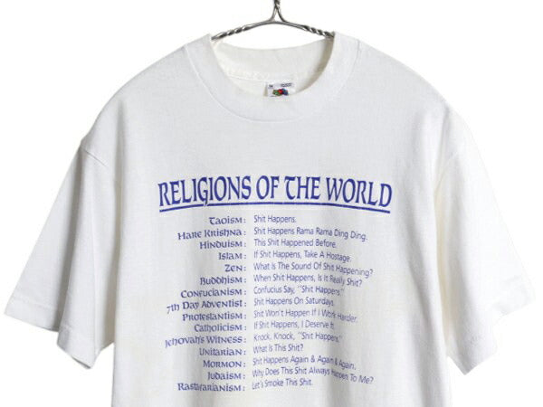 90s USA製 ジョーク メッセージ プリント Tシャツ メンズ M / オールド グラフィック イラスト シングルステッチ ヘビーウェイト ホワイト
