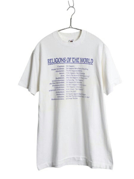 90s USA製 ジョーク メッセージ プリント Tシャツ メンズ M / オールド グラフィック イラスト シングルステッチ ヘビーウェイト ホワイト