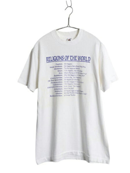 90s USA製 ジョーク メッセージ プリント Tシャツ メンズ M / オールド グラフィック イラスト シングルステッチ ヘビーウェイト ホワイト