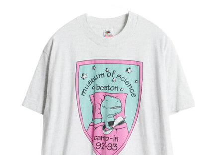 90s USA製 恐竜 キャラクター イラスト プリント Tシャツ メンズ M オールド アート シングルステッチ グラフィック ヘビーウェイト グレー