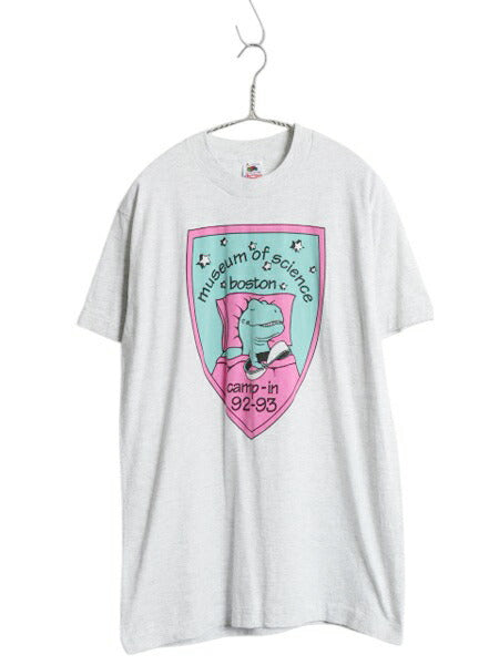 90s USA製 恐竜 キャラクター イラスト プリント Tシャツ メンズ M オールド アート シングルステッチ グラフィック ヘビーウェイト グレー