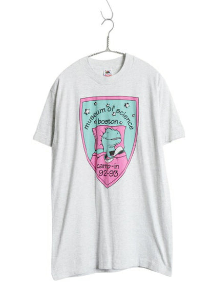 90s USA製 恐竜 キャラクター イラスト プリント Tシャツ メンズ M オールド アート シングルステッチ グラフィック ヘビーウェイト グレー