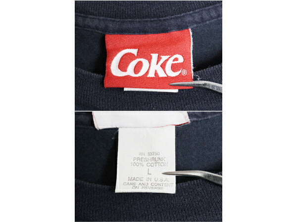 90s USA製 コカコーラ 企業 両面 プリント 半袖 Tシャツ メンズ L / オールド シロクマ キャラクター シングルステッチ ヘビーウェイト 紺