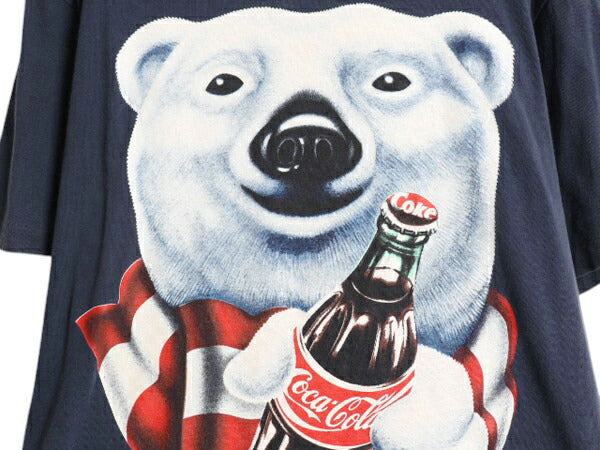 90s USA製 コカコーラ 企業 両面 プリント 半袖 Tシャツ メンズ L / オールド シロクマ キャラクター シングルステッチ ヘビーウェイト 紺