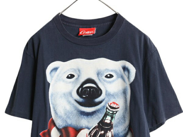 90s USA製 コカコーラ 企業 両面 プリント 半袖 Tシャツ メンズ L / オールド シロクマ キャラクター シングルステッチ ヘビーウェイト 紺