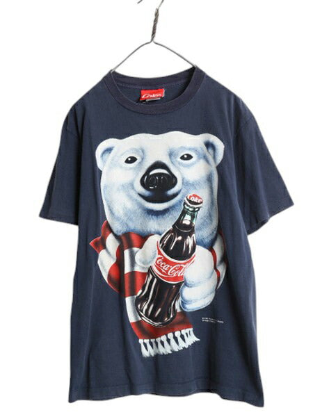 90s USA製 コカコーラ 企業 両面 プリント 半袖 Tシャツ メンズ L / オールド シロクマ キャラクター シングルステッチ ヘビーウェイト 紺