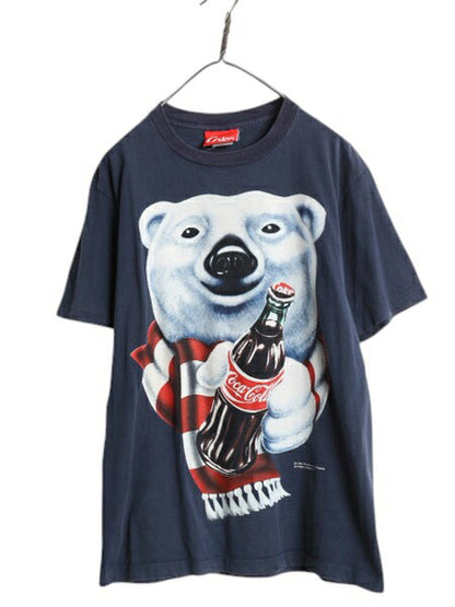 90s USA製 コカコーラ 企業 両面 プリント 半袖 Tシャツ メンズ L / オールド シロクマ キャラクター シングルステッチ ヘビーウェイト 紺