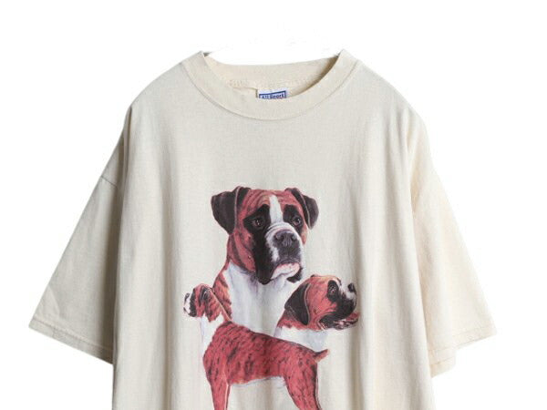 90s USA製 ドッグ アート イラスト プリント Tシャツ メンズ XL / オールド アニマル 犬 グラフィック 大きいサイズ ヘビーウェイト 生成り