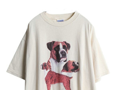 90s USA製 ドッグ アート イラスト プリント Tシャツ メンズ XL / オールド アニマル 犬 グラフィック 大きいサイズ ヘビーウェイト 生成り