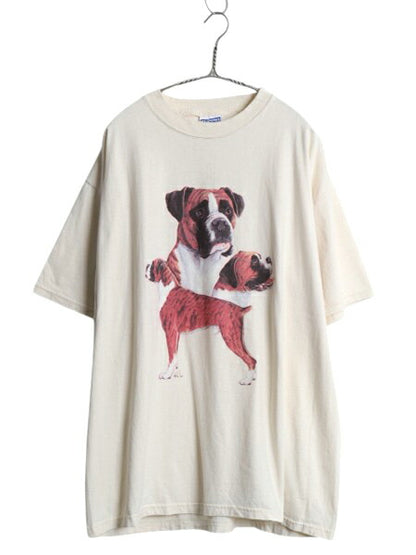 90s USA製 ドッグ アート イラスト プリント Tシャツ メンズ XL / オールド アニマル 犬 グラフィック 大きいサイズ ヘビーウェイト 生成り