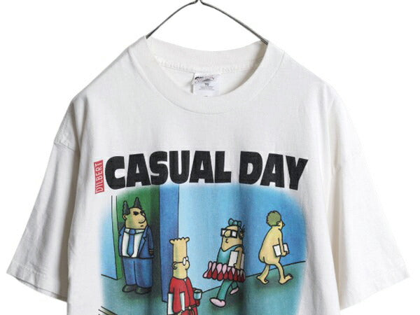 90s ジョーク キャラクター イラスト プリント 半袖 Tシャツ メンズ XL / オールド アート グラフィック 大きいサイズ ヘビーウェイト 白