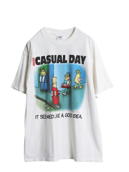 90s ジョーク キャラクター イラスト プリント 半袖 Tシャツ メンズ XL / オールド アート グラフィック 大きいサイズ ヘビーウェイト 白