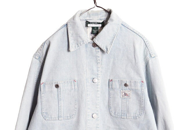 90s LAUREN ラルフローレン デニム カバーオール ジャケット レディース M 大きめ / 古着 90年代 オールド ワーク コットン ヘビーウェイト
