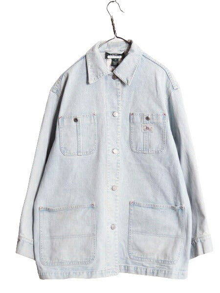 90s LAUREN ラルフローレン デニム カバーオール ジャケット レディース M 大きめ / 古着 90年代 オールド ワーク コットン ヘビーウェイト