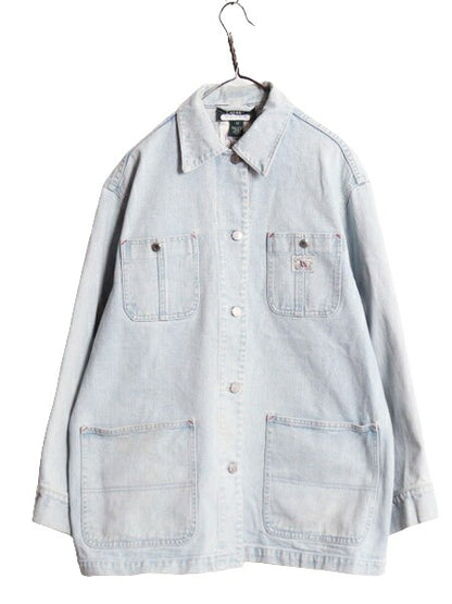 90s LAUREN ラルフローレン デニム カバーオール ジャケット レディース M 大きめ / 古着 90年代 オールド ワーク コットン ヘビーウェイト