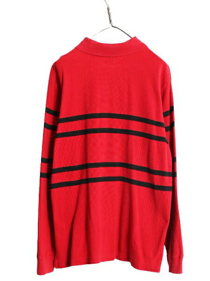 90s ポロスポーツ ラルフローレン ボーダー 長袖 鹿の子 ポロシャツ メンズ L / 90年代 オールド POLO SPORT 長袖シャツ コットン ツートン