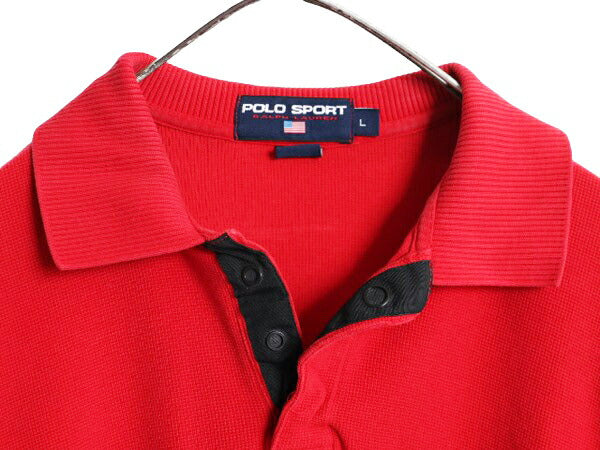90s ポロスポーツ ラルフローレン ボーダー 長袖 鹿の子 ポロシャツ メンズ L / 90年代 オールド POLO SPORT 長袖シャツ コットン ツートン
