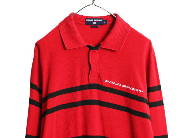 90s ポロスポーツ ラルフローレン ボーダー 長袖 鹿の子 ポロシャツ メンズ L / 90年代 オールド POLO SPORT 長袖シャツ コットン ツートン