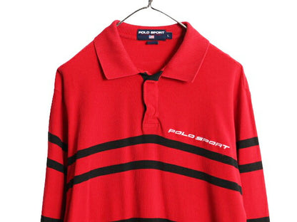 90s ポロスポーツ ラルフローレン ボーダー 長袖 鹿の子 ポロシャツ メンズ L / 90年代 オールド POLO SPORT 長袖シャツ コットン ツートン