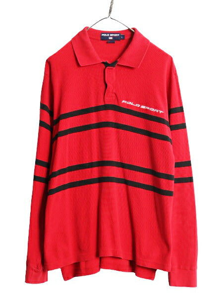 90s ポロスポーツ ラルフローレン ボーダー 長袖 鹿の子 ポロシャツ メンズ L / 90年代 オールド POLO SPORT 長袖シャツ コットン ツートン