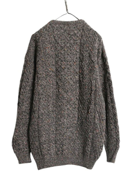 アイルランド製 Carraig Donn フィッシャーマン ウール ニット セーター メンズ L / 古着 アラン ケーブル ローゲージ ネップ マルチカラー