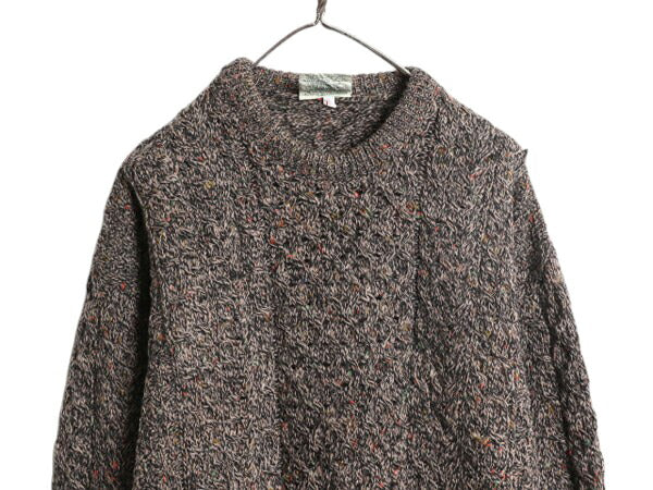 アイルランド製 Carraig Donn フィッシャーマン ウール ニット セーター メンズ L / 古着 アラン ケーブル ローゲージ ネップ マルチカラー