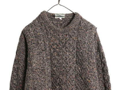 アイルランド製 Carraig Donn フィッシャーマン ウール ニット セーター メンズ L / 古着 アラン ケーブル ローゲージ ネップ マルチカラー