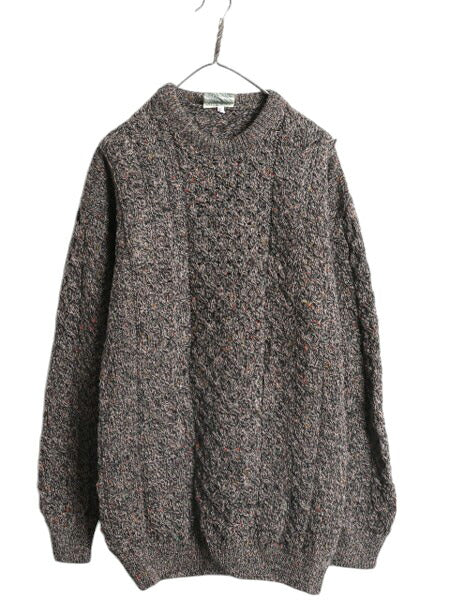 アイルランド製 Carraig Donn フィッシャーマン ウール ニット セーター メンズ L / 古着 アラン ケーブル ローゲージ ネップ マルチカラー