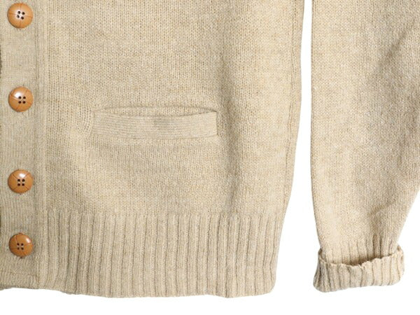 80s USA製 CAMPUS ウール ニット カーディガン メンズ XL 小さめ L 程/ ヴィンテージ セーター ポケット付き 前開き 羽織り ベージュ 無地